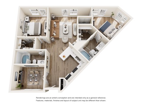 Floor plan for 2 beds, 2 baths, 1078 sqft